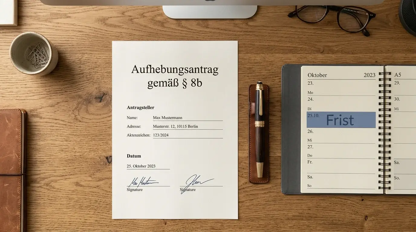 Formular und Kalender als Sinnbild für den Aufhebungsantrag und die gesetzlichen Schutzfristen