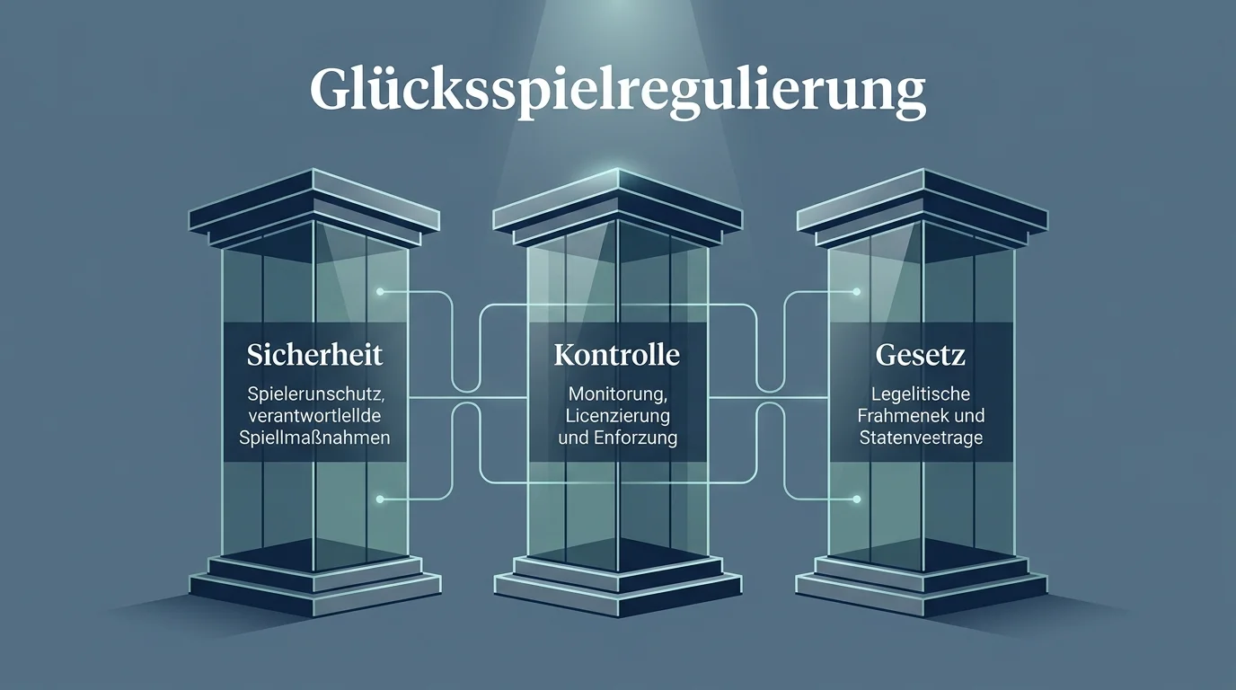 Schematische Darstellung der deutschen Glücksspielaufsicht mit GGL, OASIS und LUGAS als getrennte Systeme