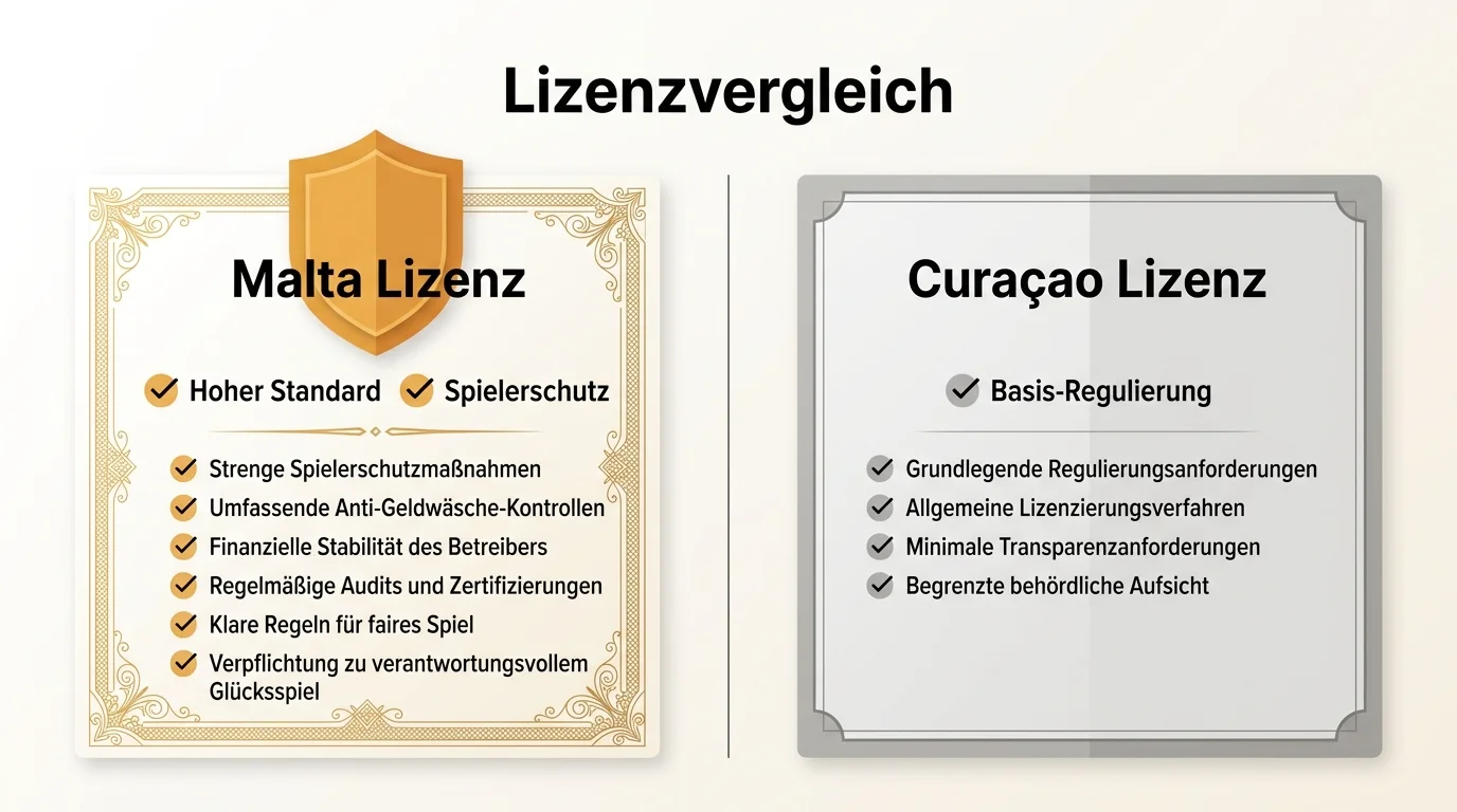 Gegenueberstellung der Lizenzrahmen von Malta und Curacao fuer Online-Gluecksspiel