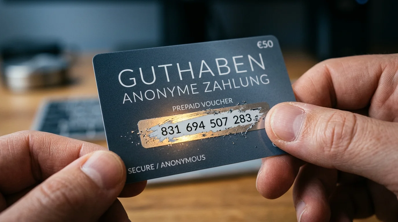 Prepaid-Guthabenkarte mit verdecktem Code als Symbol für die begrenzte Anonymität dieser Zahlungsart