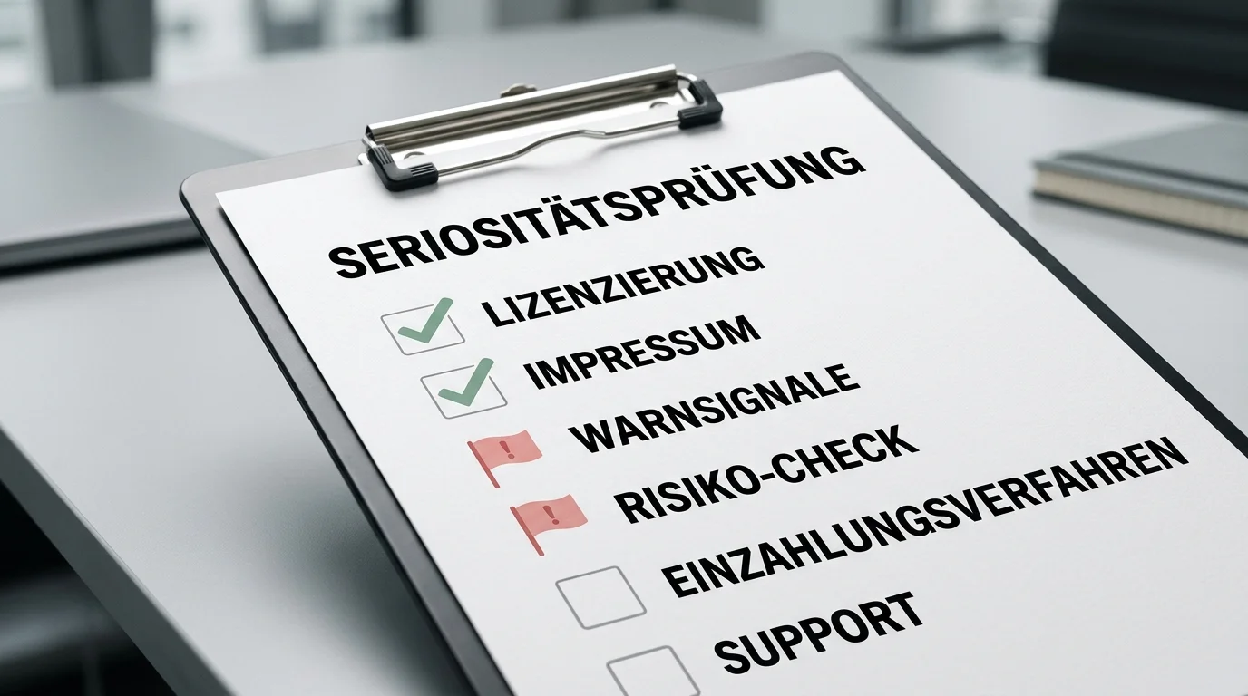 Checkliste mit Warnzeichen und positiven Merkmalen zur Einschätzung der Seriosität eines Anbieters