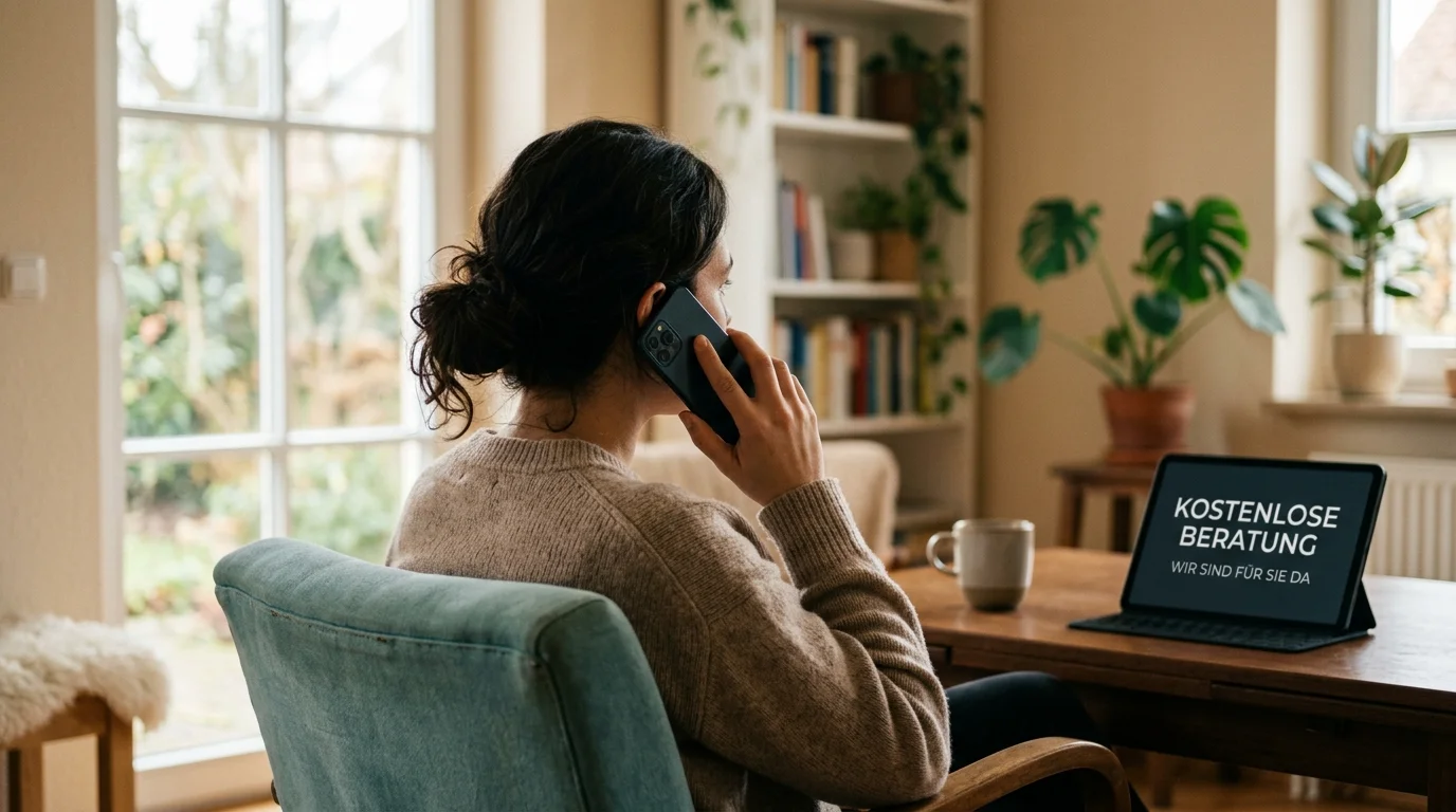 Person am Telefon als Sinnbild für niedrigschwellige, anonyme Beratung bei Glücksspielproblemen